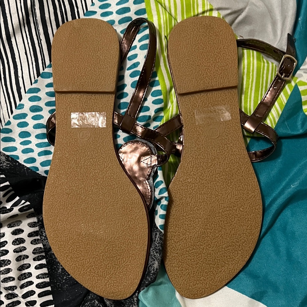 Charming Charlie Bronze and Brown Beaded Sandals - Picture 4 of 4